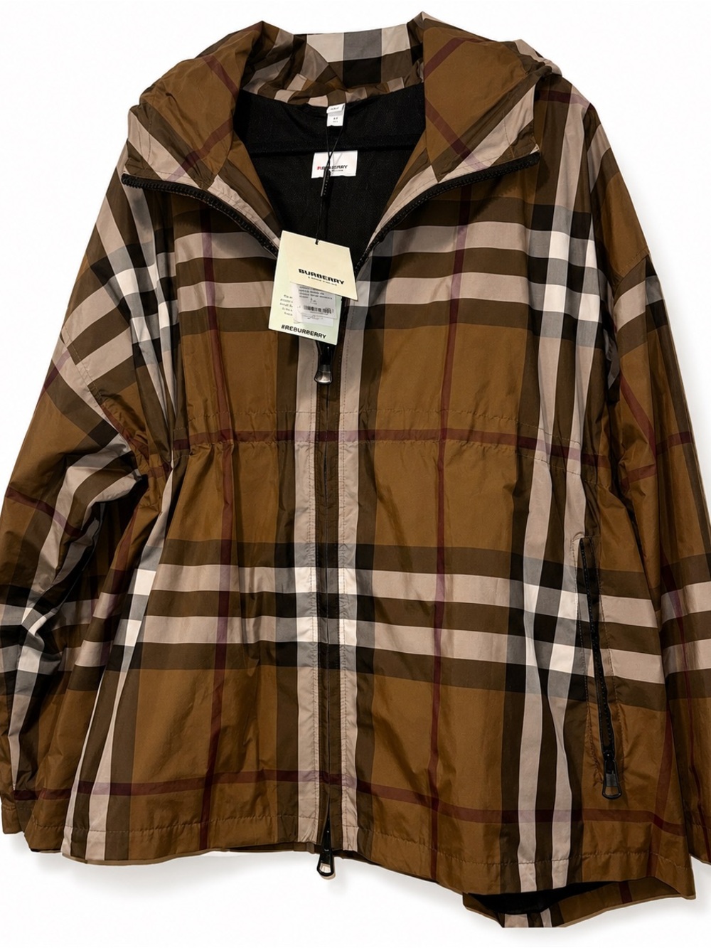 NWT Authentic Burberry Bacton Vintage Check Hooded Jacket Dark Birch Brown